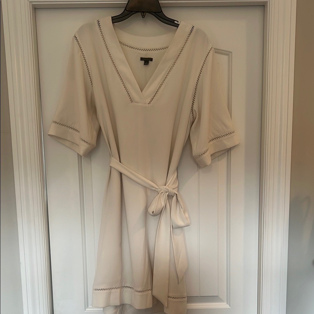 Cream V-Neck Dress with Belt